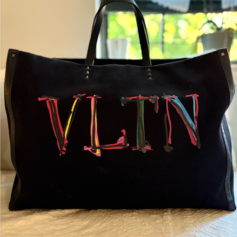 Valentino Black Tote with Multicolor VLTN Logo
